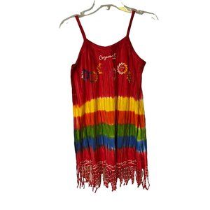 PEZ GLOBO Boho Hippie Sleeveless Tunic Top Fringe Hem Cozumel Mexico Caribbean